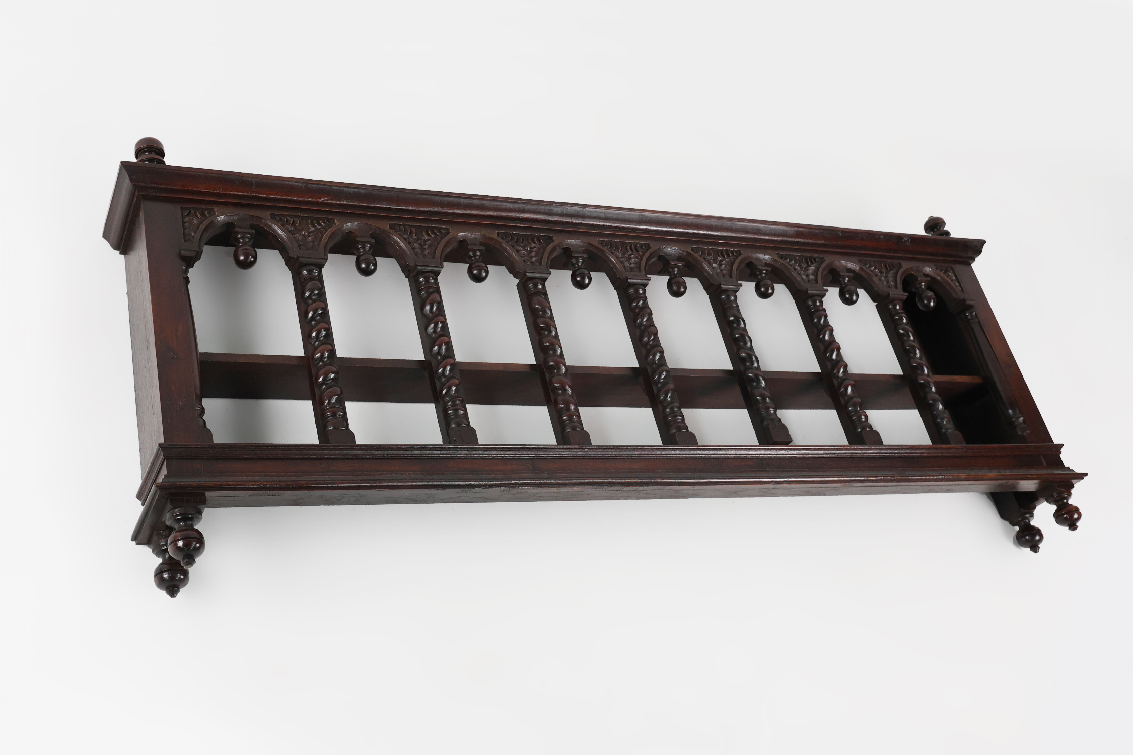 16th Century gothic style hand carved wall mount rack thumbnail